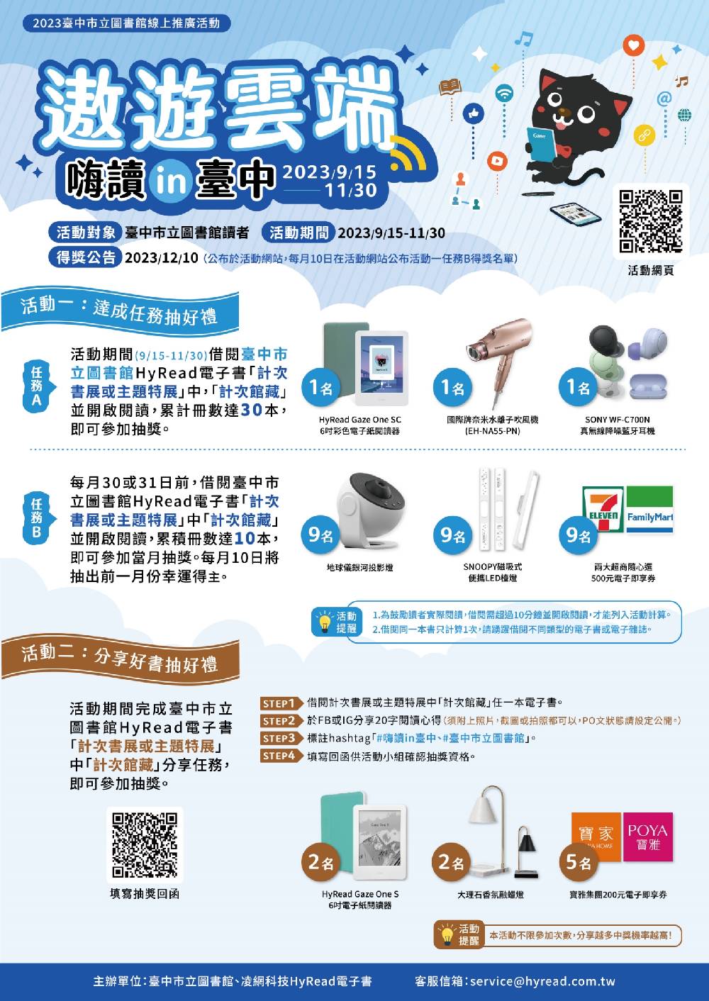 民眾只要借閱電子書中的「計次館藏」書籍，即有機會抽到閱讀好禮